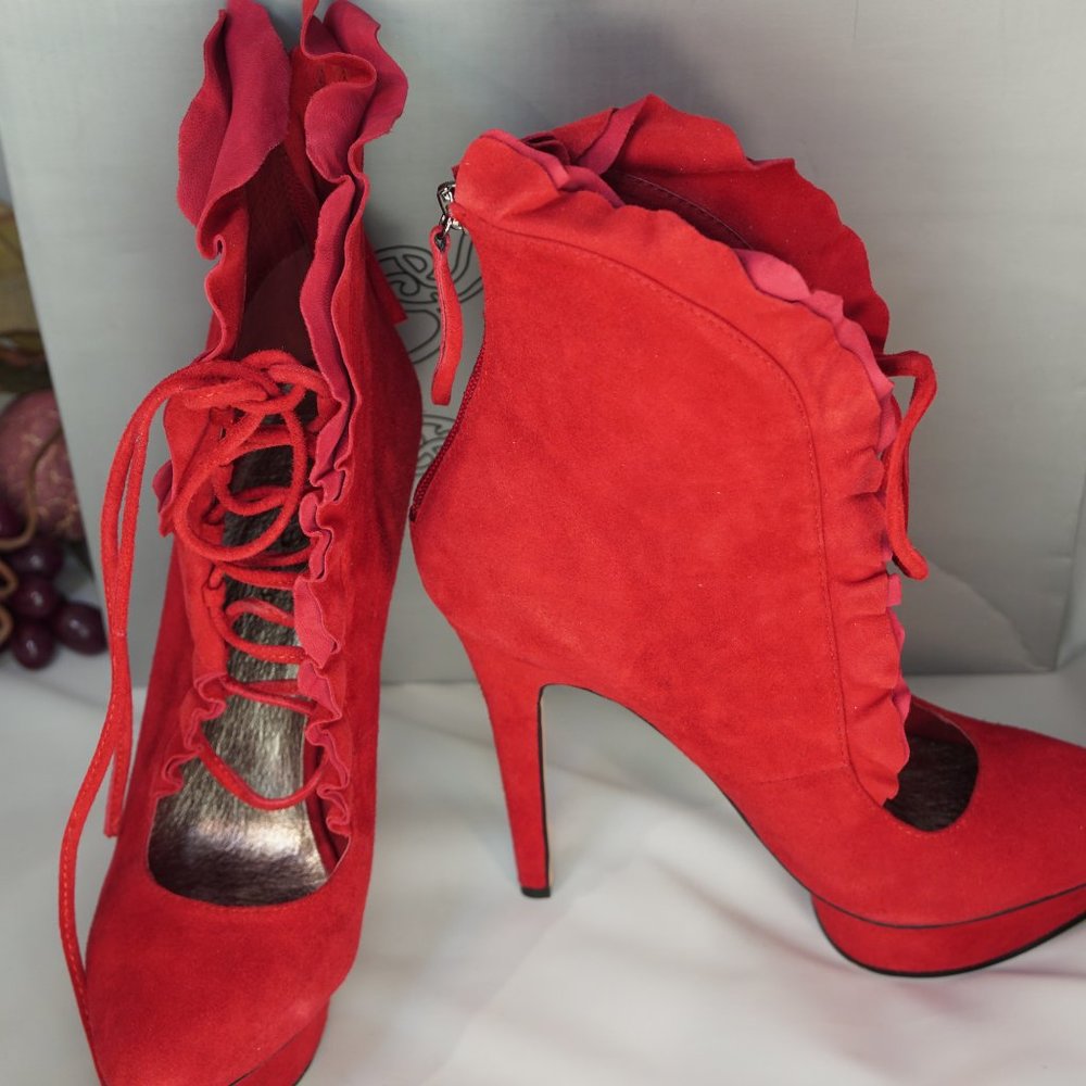 ZiGiny Women's Kruella Red Kid Suede Bootie 7.5